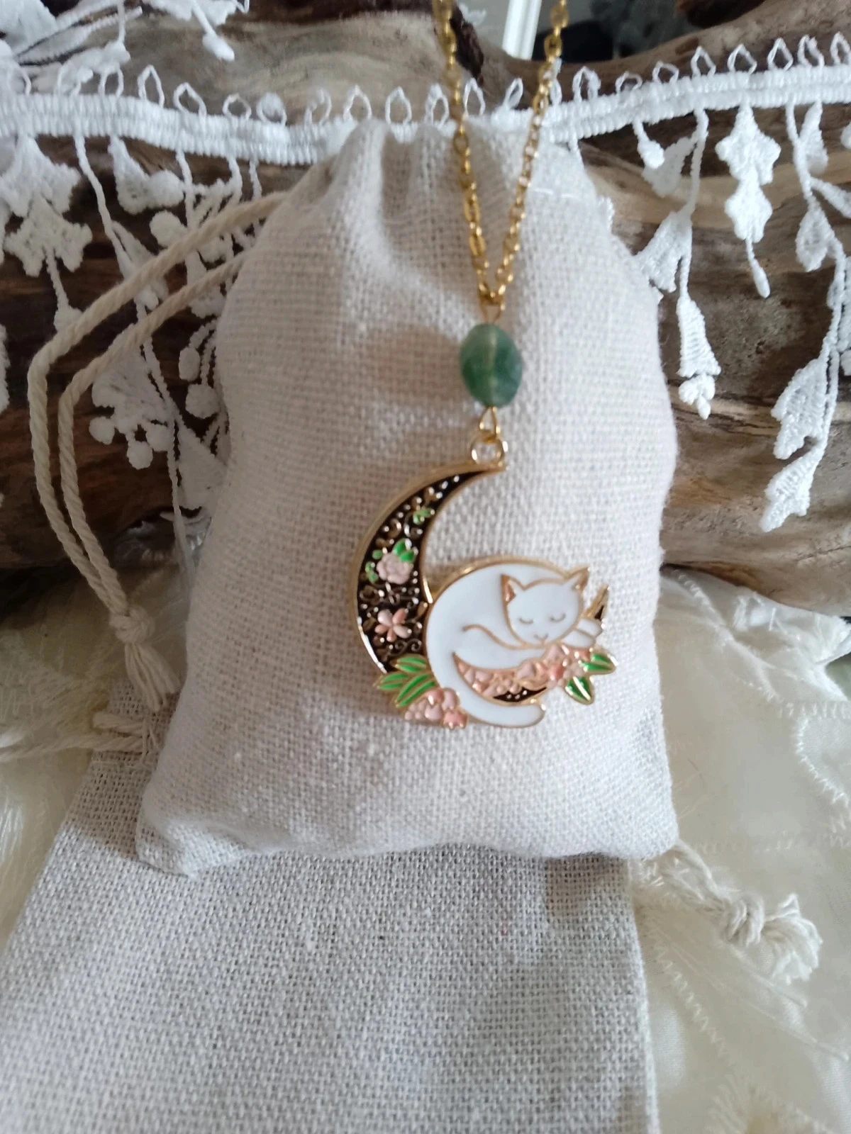 Ketten met maankat op ketting met Indiase agaat steen – photo 3